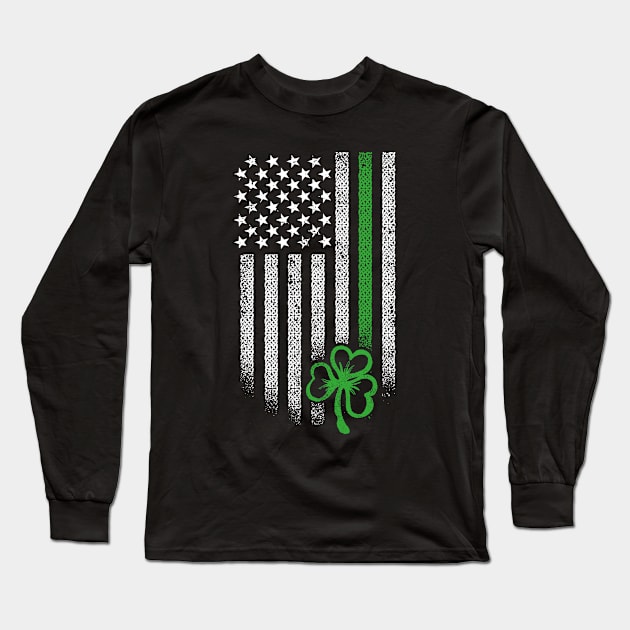 St Patricks Day American Irish Flag Shamrock Lucky Long Sleeve T-Shirt by Julorzo